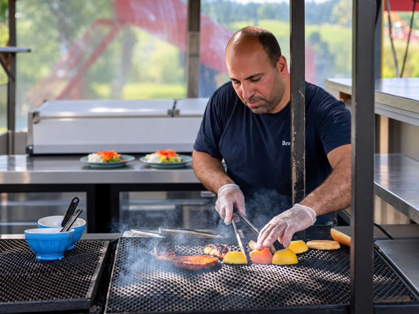 Kocken grillar på Brostugan